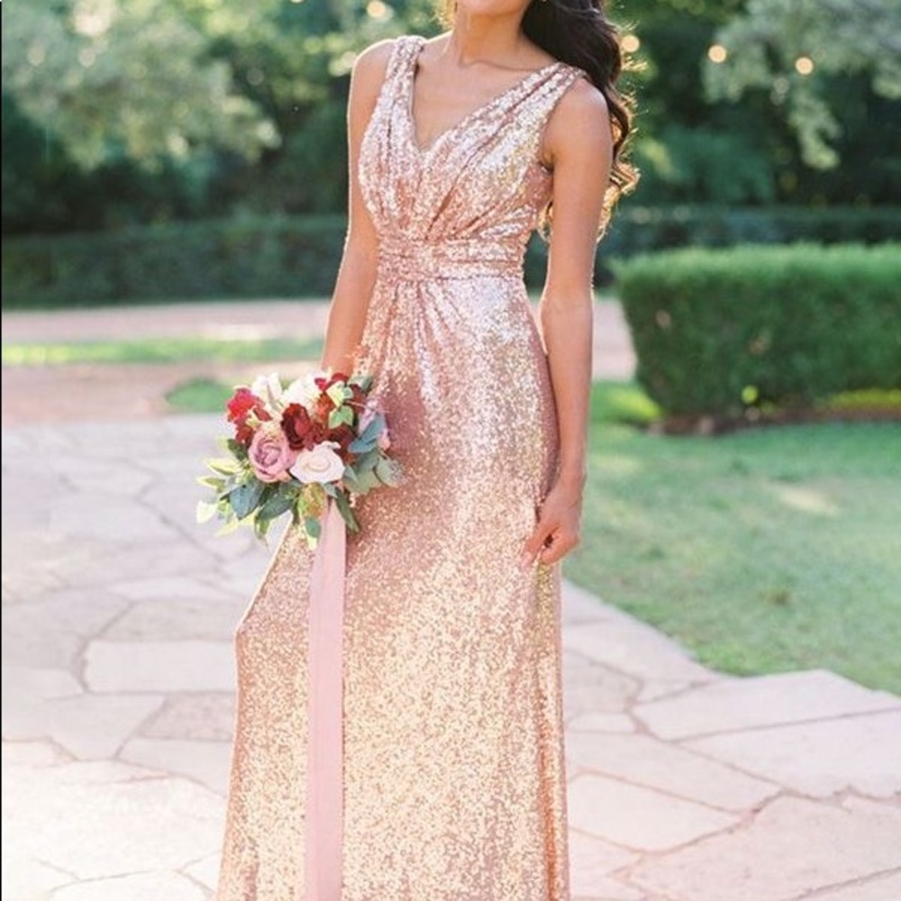 Rose gold Sequin Bridesmaid/Gatsby/Prom/ Grad Dress